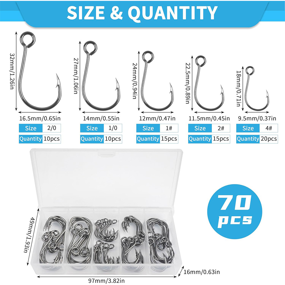 70 pièces crochets simples de  - Fishing Hook Assortment avis et prix